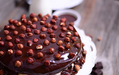 Hazelnut-chocolate cake macro of hazelnut