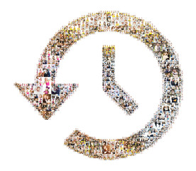 Icon of clock and arrow. Formed with people's photo