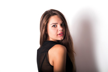 young happy cheerful female isolated on white