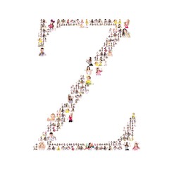 Portraits of people formed capital letter of the alphabet. letter Z. Isolated on the white background