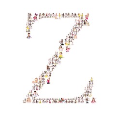 Portraits of people formed capital letter of the alphabet. letter Z. Isolated on the white background