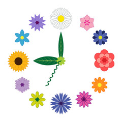 Creative clock flower design. Clock for site. Vector illustration.
