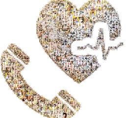 icon of call cardiologist. Formed out of peoples photography.
