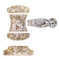 Fototapeta premium Icon judge, auction hummer. Formed out of peoples photography