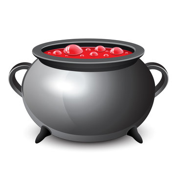 Halloween witch's cauldron with red bubbling witch's