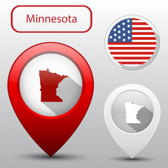 Set of Minnesota state with flag america and map pointer