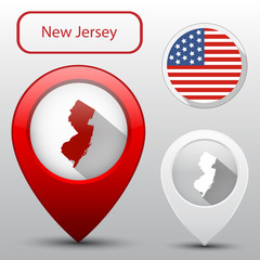 Set of New Jersey state with flag america and map pointer