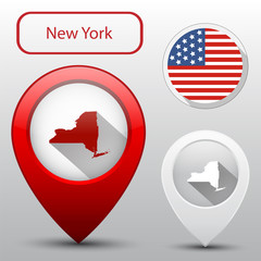 Set of New York state with flag america and map pointer