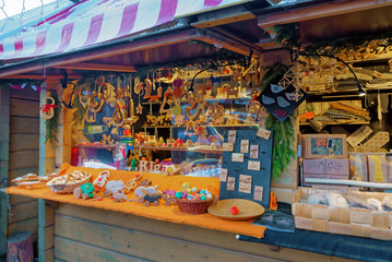 Trraditional Christmas Market stall full of natural wooden souve