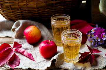 apple cider in vintage glass glasses