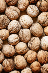 Walnuts, food background, top view