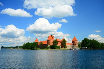 Galves lake,Trakai old red bricks castle view