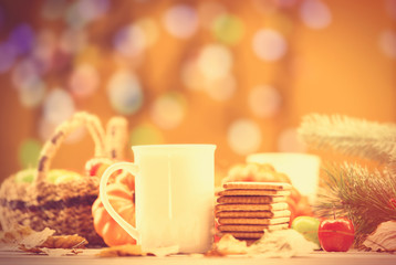 Cup of coffee or tea with cookies