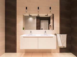 3D illustration of the bathroom in brown tones
