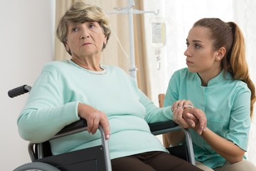Obraz premium Disabled woman in care home
