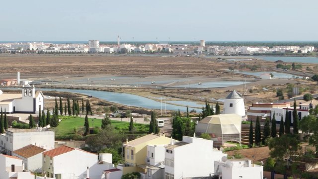 Panoramic view of Castro Marim and Ayamonte town in the border between Portugal and Spain.