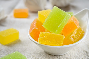 Vanilla marshmallow zephyr and fruit candies