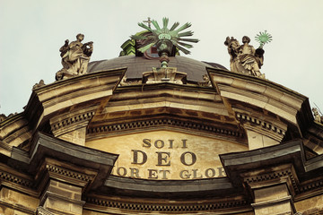Fototapeta premium Part of the Church's architecture in Lviv, bottom view