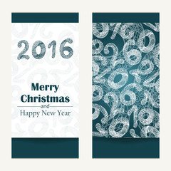 Obraz premium Merry Christmas greeting card. Abstract Happy New Year 2016 background. Hand drawn inscription. Vector illustration