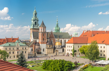 Fototapeta Wawel Castle and Wawel cathedral seen from the Sandomierska tower on sunny afternoon obraz