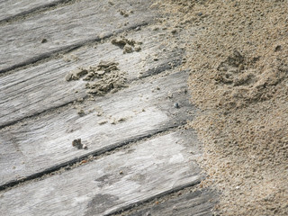 Sandy boardwalk closeup in Falkenberg, Sweden.