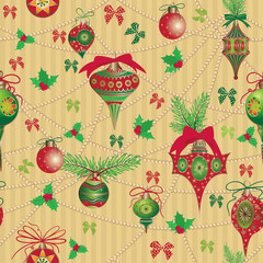 Christmas and New Year vintage seamless pattern with holiday symbols