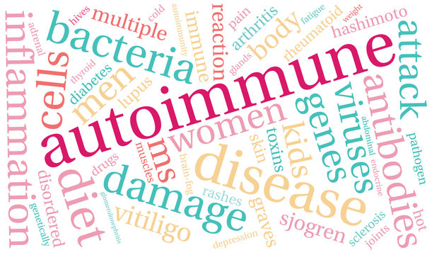 Autoimmune word cloud on a white background. 