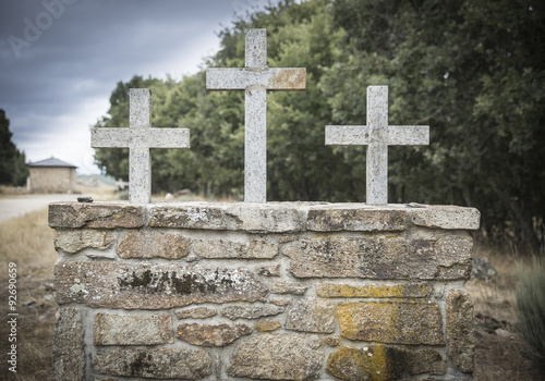 Three Stone Crosses On A Wall Stock Photo And Royalty Free Images Three Stone Crosses On A Wall