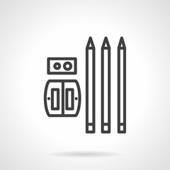 Pencils and sharpener simple line vector icon