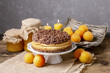 Peach cheesecake with chocolate topping