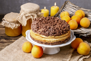 Peach cheesecake with chocolate topping