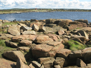 Natural rock landscape at Skrea Strand on a sunny day in Falkenberg, Sweden.