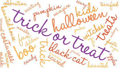 Trick Or Treat Word Cloud On a White Background. 