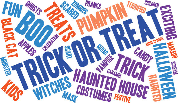 Trick Or Treat Word Cloud On a White Background. 