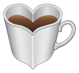 Heart Shaped Cup or Mug is an illustration expressing the love of coffee or tea with a heart shaped cup or mug.