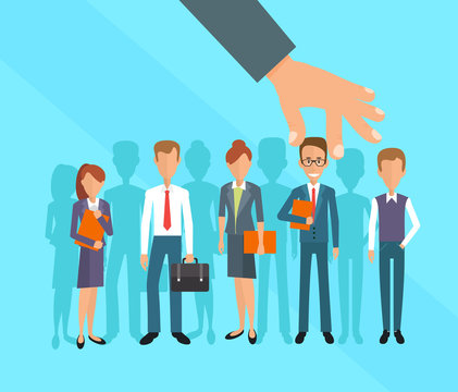 Business hand picking up a businessman. Human Resources concept