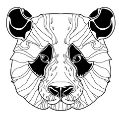 Panda head doodle on white background.