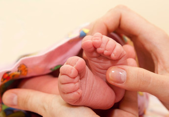Infant heels in  mother's hand