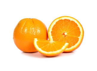 Slice of fresh orange isolated on white background