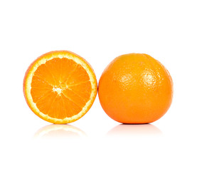 Slice of fresh orange isolated on white background