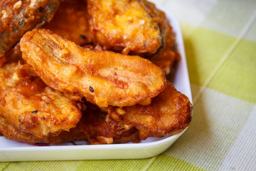 Deep fried banana and deep fried pumpkin.