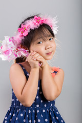 Kid Holding Flower on Gray / Kid Holding Flower / Kid Holding Flower, Studio Shot