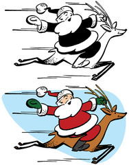Santa Claus riding a flying reindeer