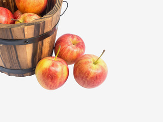 Red apples in wooden bucket