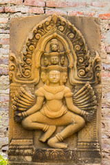 Fototapeta na wymiar Stone carving at Wat Yai Chaimongkhon, Ayuthaya, Thailand.