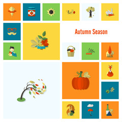 Set of Flat Autumn Icons