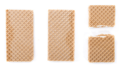 Crispy Waffles with Vanilla Cream (isolated on white)