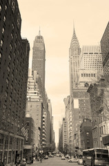New York City Manhattan street view black and white