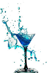 Cocktail glass with splash isolated on white background.