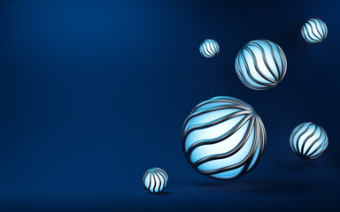 3d glowing balls on a blue background